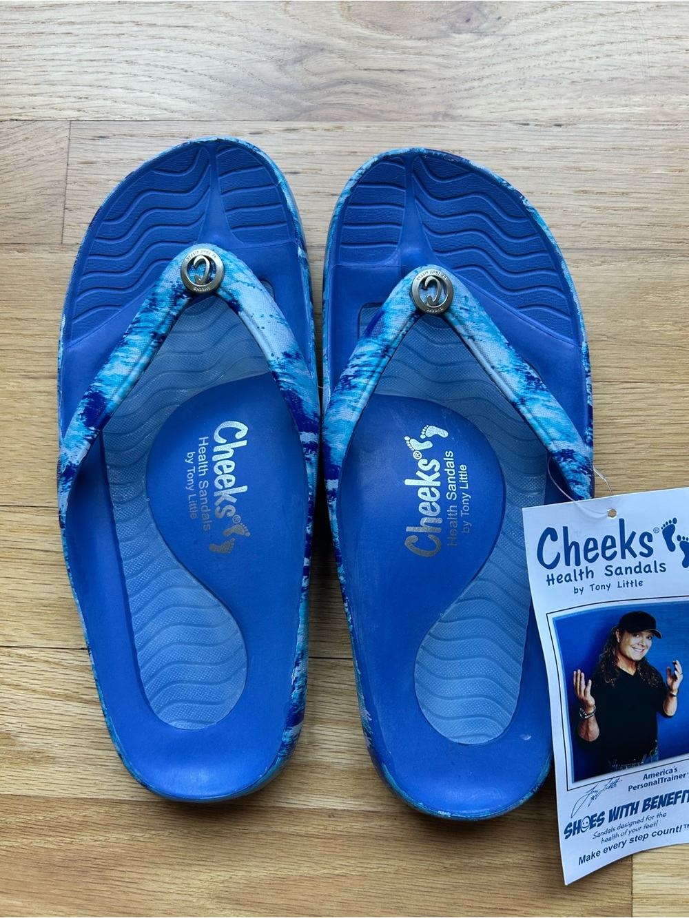 Tony Little CHEEKS Medallion Health Sandals One Piece Foot Technology Blue Sz 7 - Picture 3 of 5